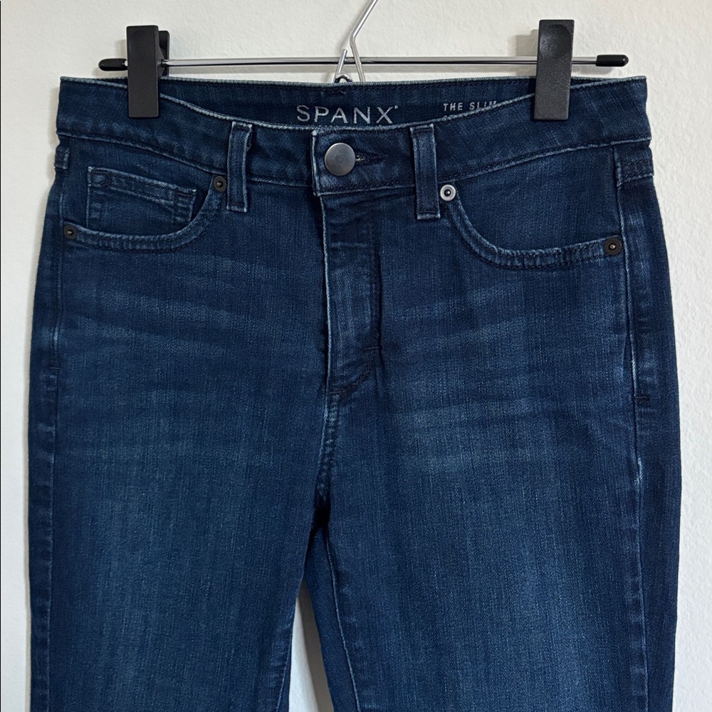 Spanx The Slim x Straight Fit Denim Jeans Dark Blue Wash Size 27